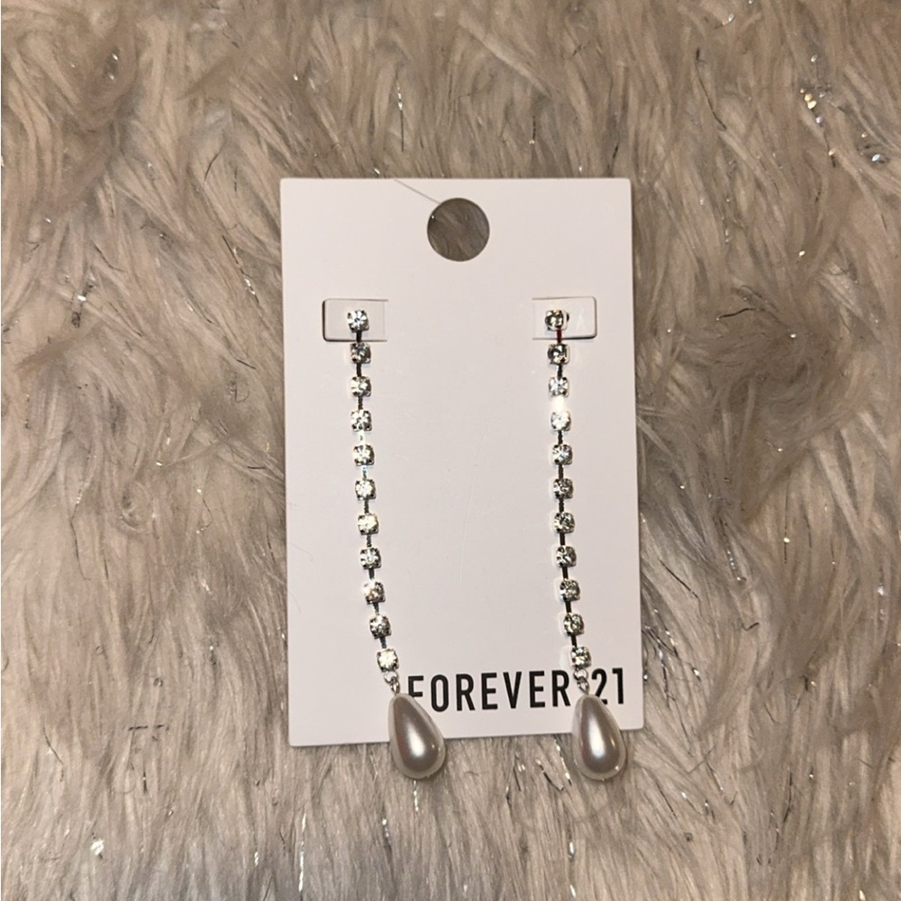 Forever 21 Silver Rhinestone Linear Earrings